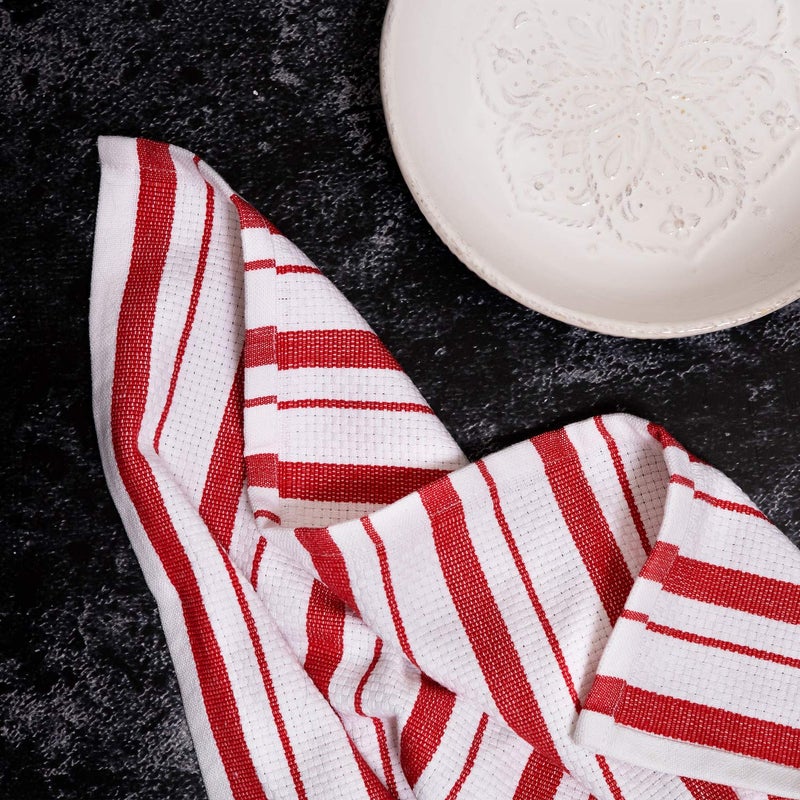 COTTON CRAFT Oversized Kitchen Towels - 4 Pack 100% Cotton Basketweave Tea Dish Towels - Absorbent Reusable Low Lint Quick Dry - Cooking Drying Restaurant Bar Cleaning Cloth Napkin -20x30 Red Stripe - Image 5